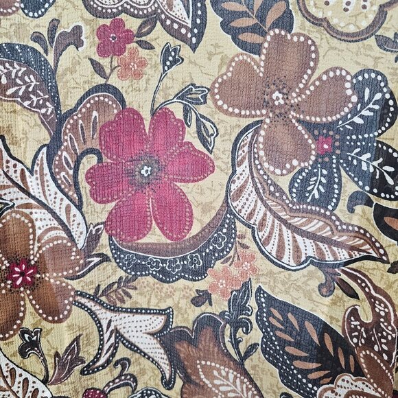 Brown Blouse Red Floral Boho Sheer Button-Down Retro Hippie 16 - Picture 8 of 13